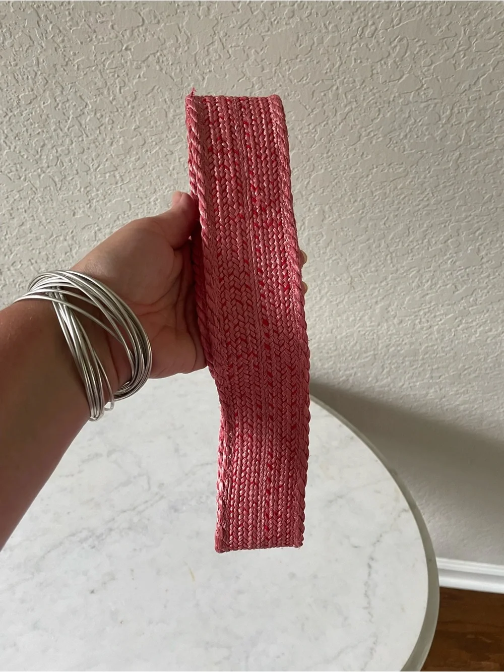 Vintage Dusty Rose Woven Straw Knotted Waist Belt 27